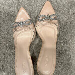 Nude kitten heels with diamonds